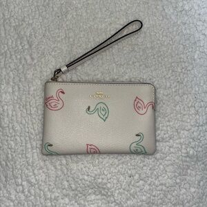 Coach Swan Print Leather Wristlet NWT